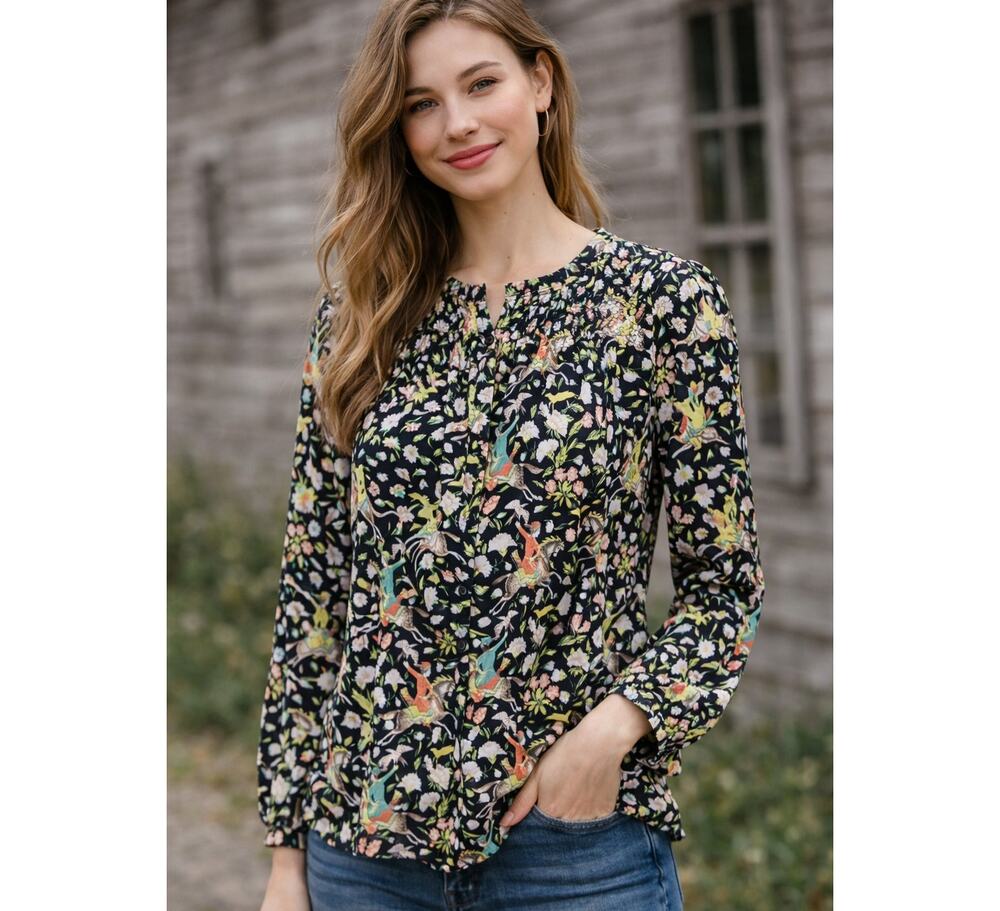 Drake's J.Crew H4118 Horseback Rider Florals popover Blouse Top Shirt 2P